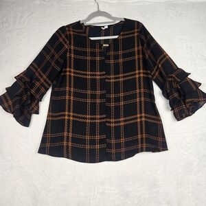 Women's‎ Black and Brown Plaid Blouse Size Small